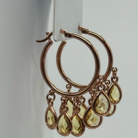 Lane Bryant Rose Gold Tone Hoop Statement Earrings with Yellow Crystal Dangles - Picture 1 of 6